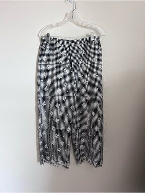 Zara Black and White Gingham Floral Cropped Pants